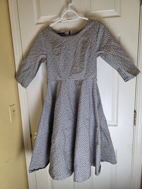 dressbarn Gray and White Fit-and-Flare Girls' Dress